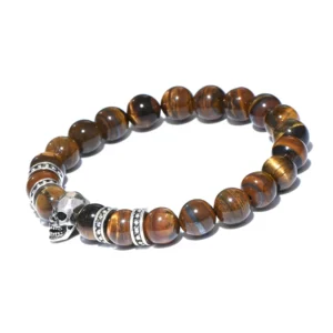 Tiger eye pearl skull bracelet