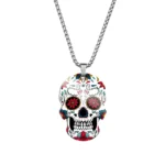 Pendentif tête de mort Mexicaine avec collier - motif blanc