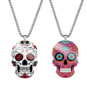 Mexican skull pendant with chain